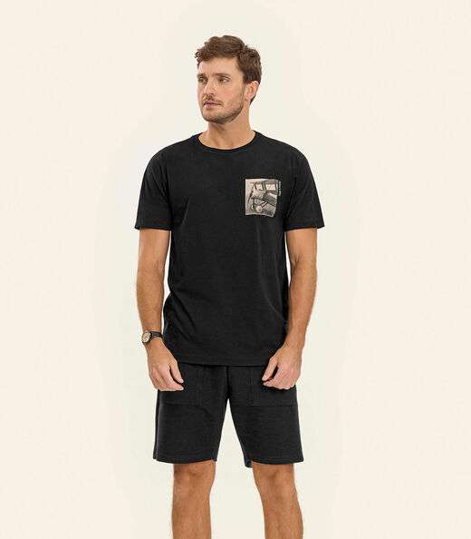 Camiseta Masculina Meia Malha Diametro Preto