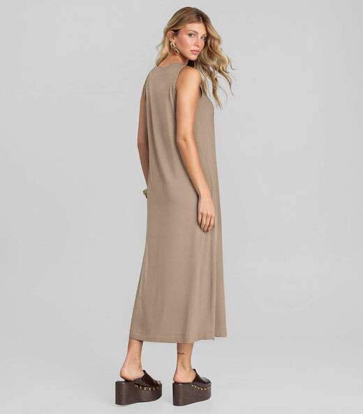 Vestido Midi Feminino em Malha Visco Dianna Marrom