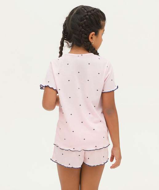 Pijama Infantil Canelado Estampa Poá Marisa Tam 1 a 12