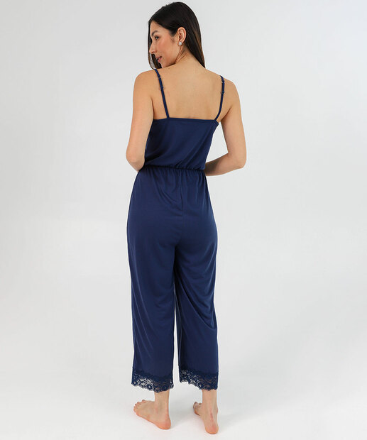 Pijama Feminino Macacão Renda Alças Finas Marisa Azul