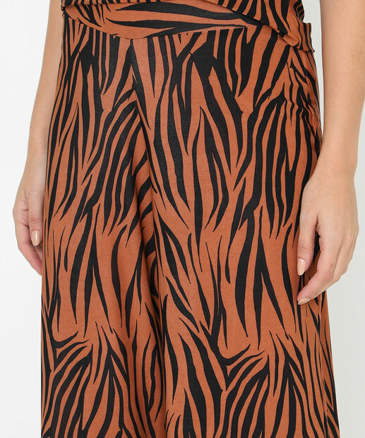 Calça Pantalona Feminina Animal Print Marisa Marrom
