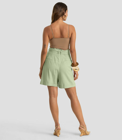 Shorts Feminino Com Cinto Viscolinho Dianna Verde