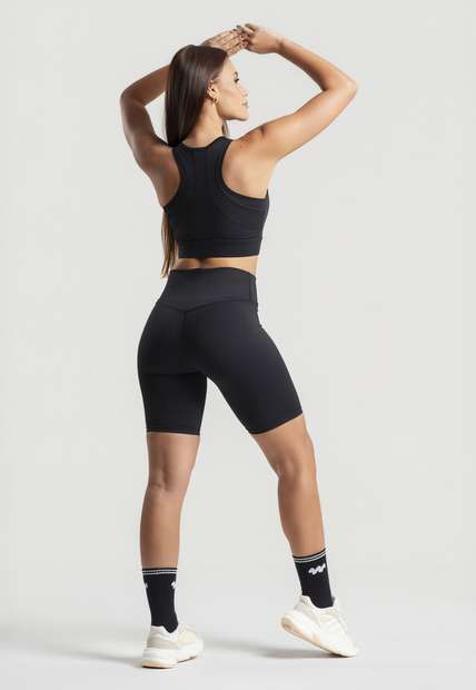 Top Fitness Nadador Com Bojo e Recortes Poliamida Preto Wemood