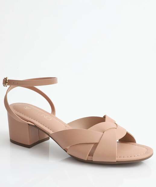 Sandália Feminina Salto Grosso Via Uno Bege