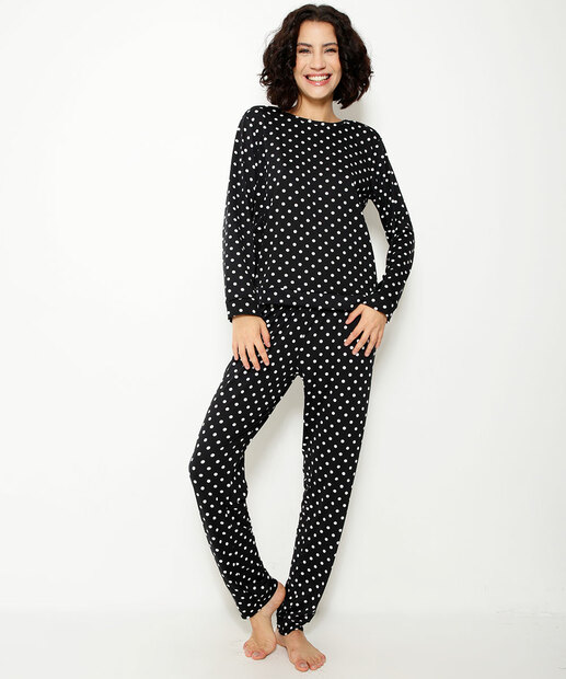 Pijama Feminino Estampa Poá Manga Longa Marisa