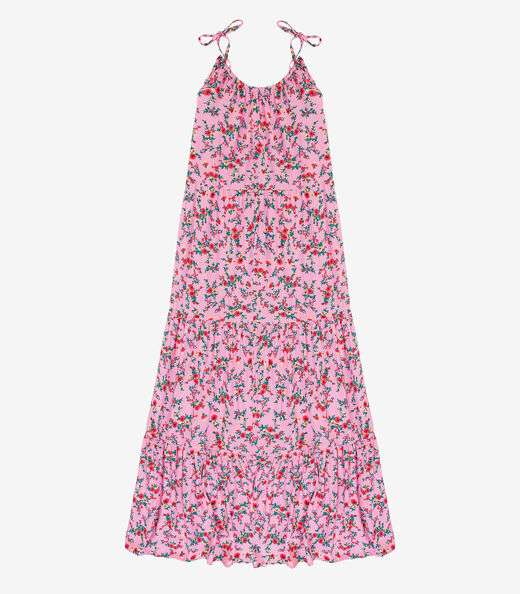 Vestido Longo Feminino Estampado Viscolinho Select Rosa