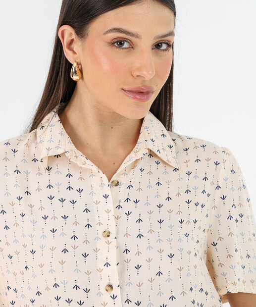 Camisa Cropped Feminina Estampada Marisa Bege