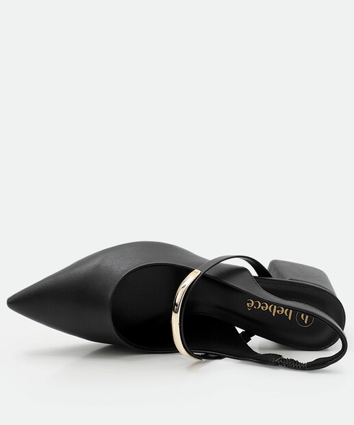 Scarpin Feminino Slingback Salto Grosso Bebecê Preto