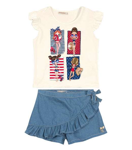 Conjunto Juvenil Blusa E Shorts Saia Trick Nick Bege