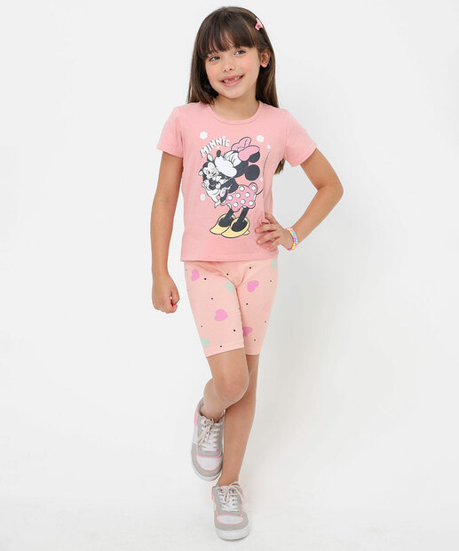 Blusa Infantil Manga Curta Minnie Disney Tam 4 a 10 Rosa