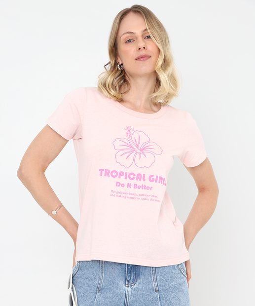 Image_Camiseta Feminina Estampada Manga Curta Marisa Rosa
