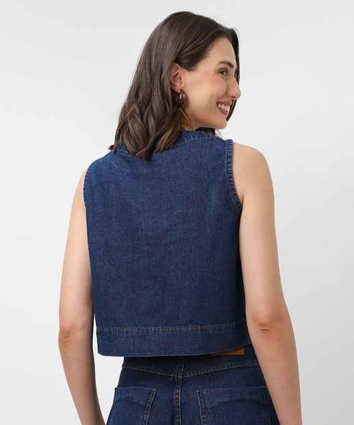 Blusa Feminina Jeans Sem Manga Sawary Azul 