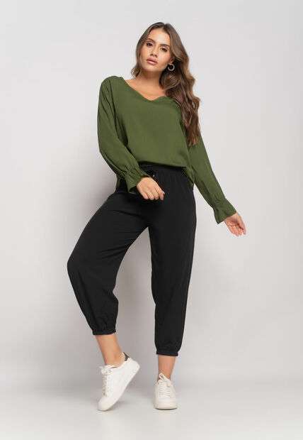 Image_Blusa Gola V Manga Babado Viscolinho Verde Musgo Salvatore