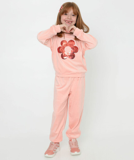 Conjunto Infantil Plush Flor Paetê Marisa Tam 4 a 10 Rosa