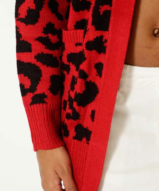 Cardigan Feminino Tricô Alongado Animal Print Marisa