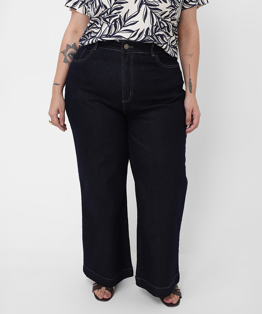Calça Plus Size Feminina Wide Leg Petit Jeans Sawary Azul