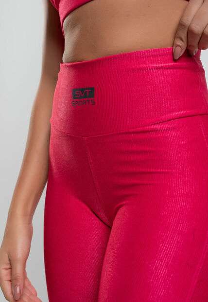 Calça Legging Suplex Canelada com Brilho e Recortes Rosa Salvatore Fashion