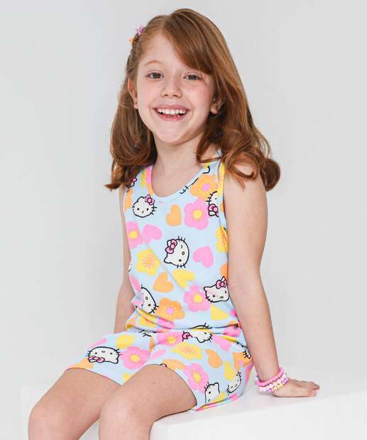 Macaquinho Infantil Hello Kitty Tam 4 a 10 Azul