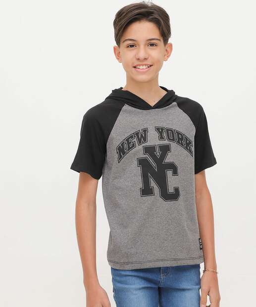 Camiseta Juvenil Manga Curta Capuz MR Tam 10 a 16 