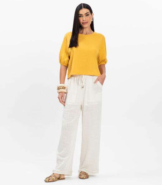 Blusa Manga Camponesa Feminina Rovitex Amarelo