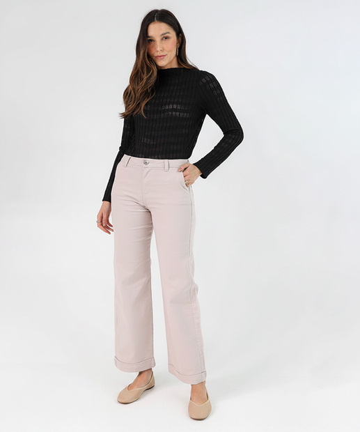 Image_Calça Sarja Feminina Wide Leg Petit Biotipo Bege