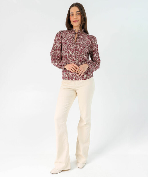 Blusa Feminina Estampada Manga Longa Marisa Bege