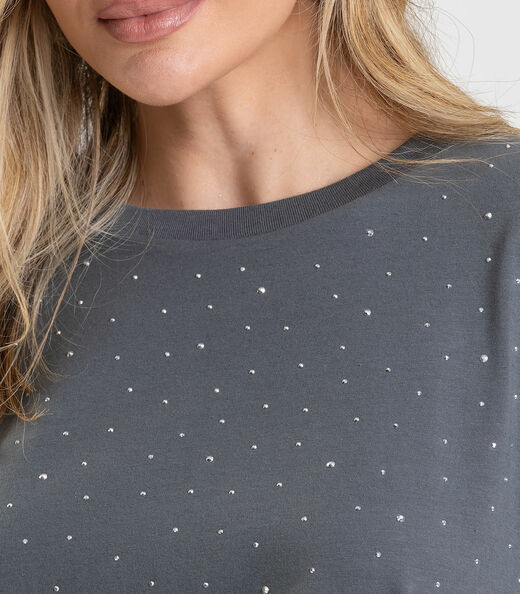 T- Shirt Box Feminina com Strass Dianna Cinza