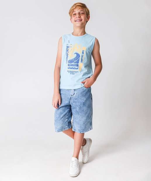 Regata Juvenil Estampada MR Tam 10 a 16 Azul