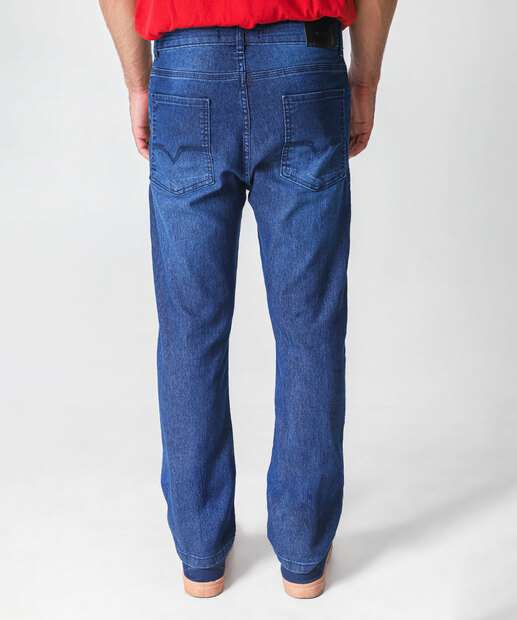 Calça Masculina Jeans Reta Bolsos Azul 