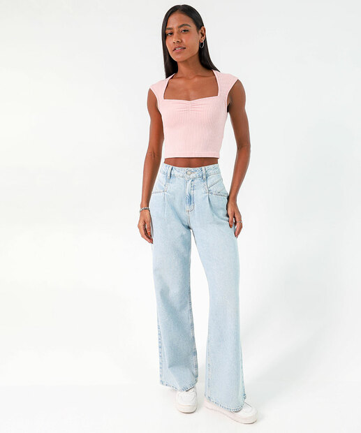 Blusa Cropped Feminina Canelada Marisa Rosa