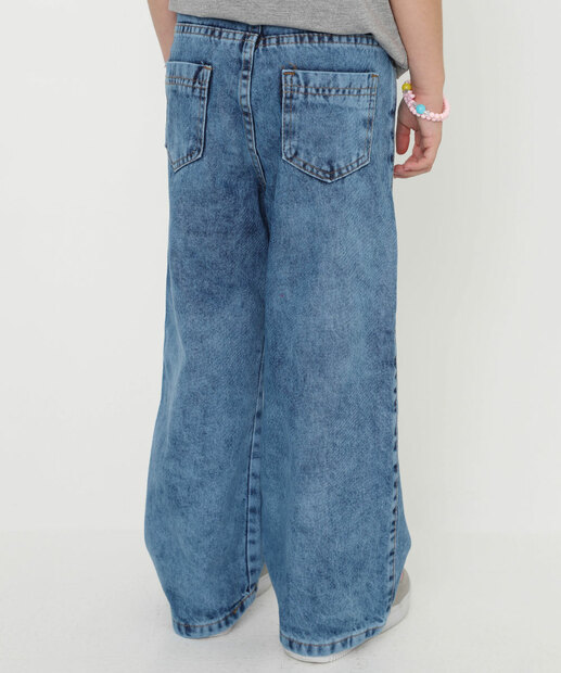 Calça Jeans Wide Leg Laço Infantil Tam 4 a 10 Azul