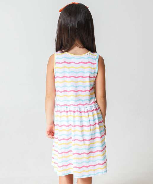 Vestido Infantil Estampa Listrado Marisa Tam 4 a 10 Off White