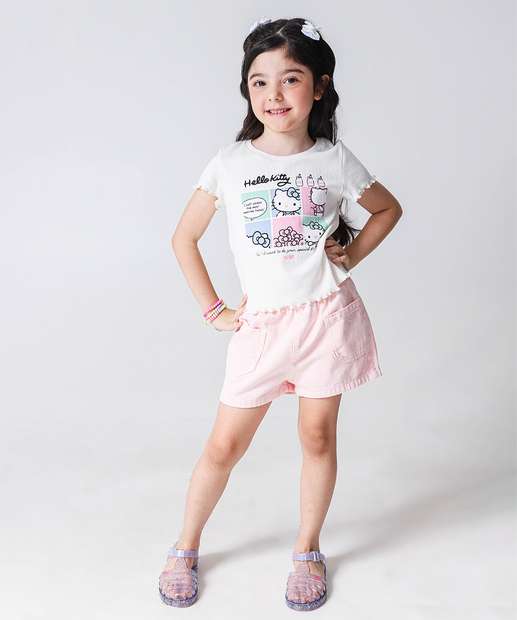 Blusa Infantil Canelada Hello Kitty Tam 4 a 10 Off White