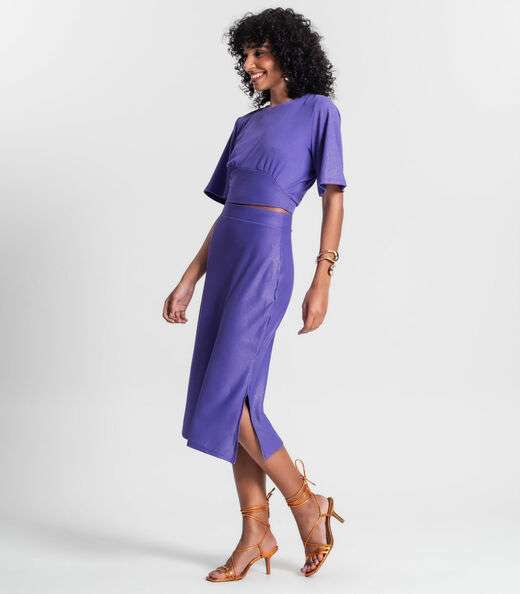 Saia Midi Com Fenda Lateral Rovitex Roxo