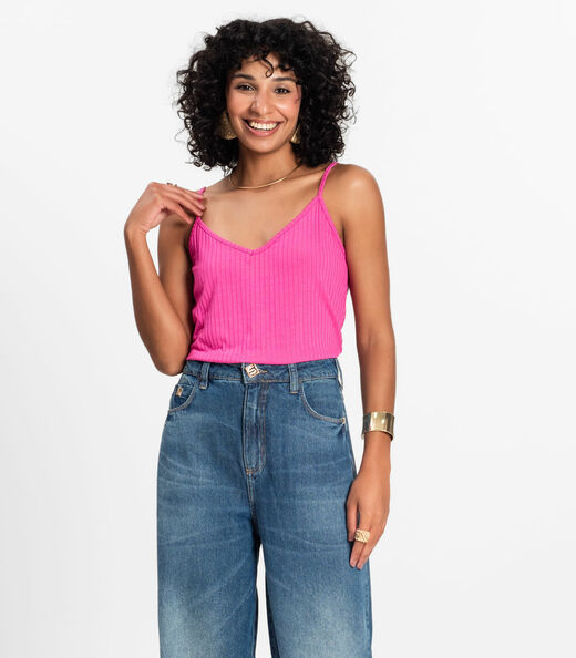 Blusa De Alça Feminina Ribana Canelada Rovitex Rosa