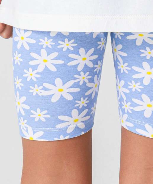 Bermuda Infantil Ciclista Flores Marisa Tam 4 a 10 Azul