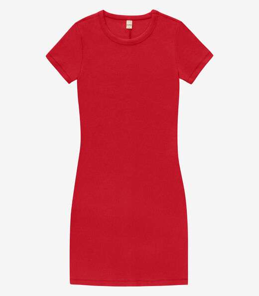 Vestido Acinturado Em Ribana Canelada Rovitex Vermelho