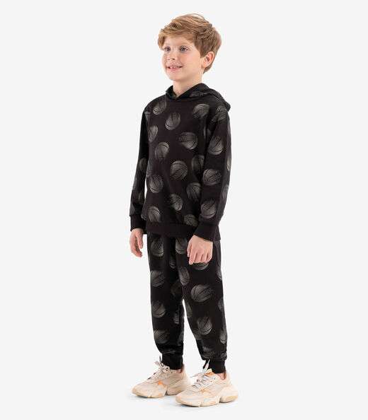 Conjunto Blusão Com Capuz E Calça Rovi Kids Preto