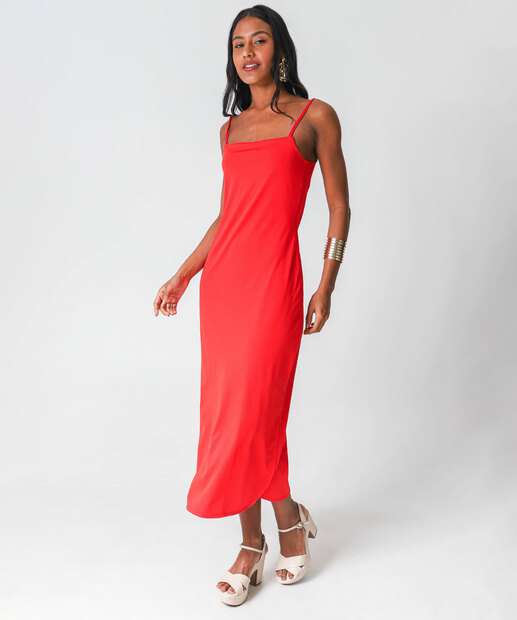 Image_Vestido Midi Feminino Fenda Alças Finas Marisa Vermelho