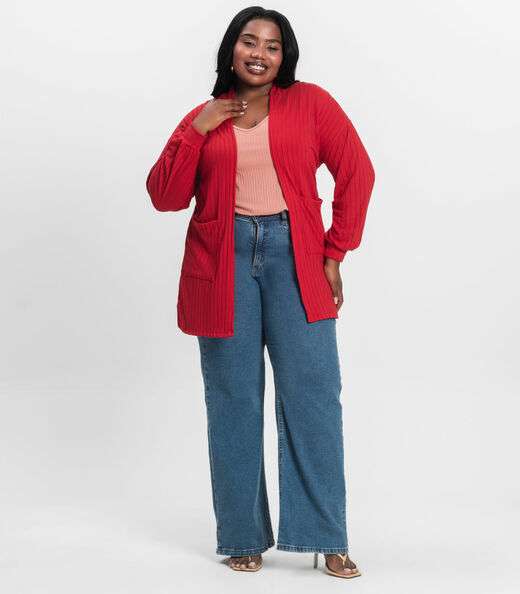 Cardigan Feminino Pluz Size Infinita Cor Vermelho