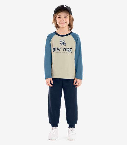 Conjunto Camiseta Manga Longa Com Calça Rovi Kids Azul