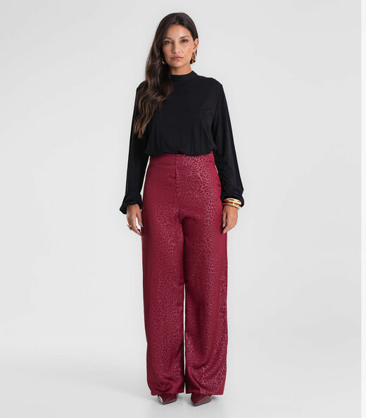 Image_Calça Endless Jacquard Acetinado Onças Feminino Vermelho