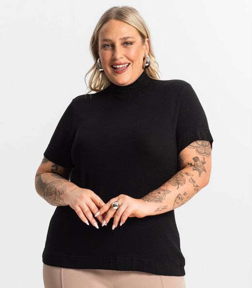 Blusa Gola Alta Feminina Plus Size Secret Glam Preto