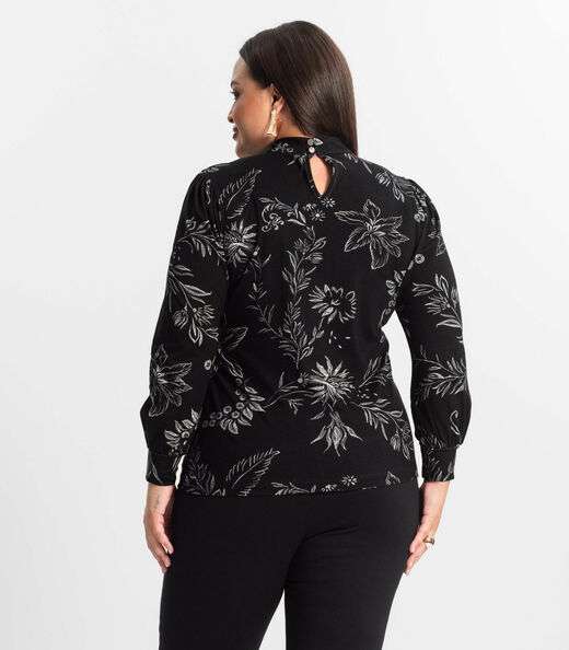 Blusa Manga Longa Feminina Plus Size Secret Glam Preto