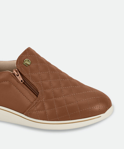 Tênis Casual Feminino Matelassê Zíper Modare Marrom