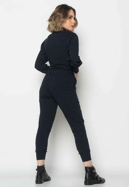 Conjunto Comfy Com Blusa Princesa M/L e Jogger Canelado Preto Salvatore