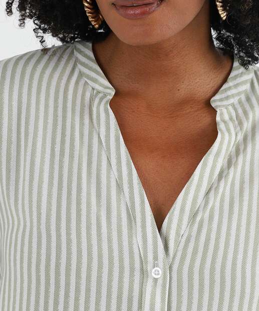 Camisa Feminina Listrada Manga Longa Marisa Verde