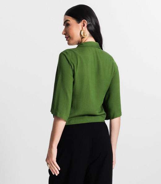 Camisa Feminina Cropped Com Nó Select Verde
