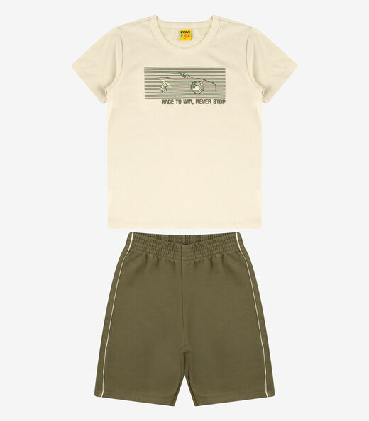 Conjunto Camiseta com Bermuda Masculino Rovi Kids Bege