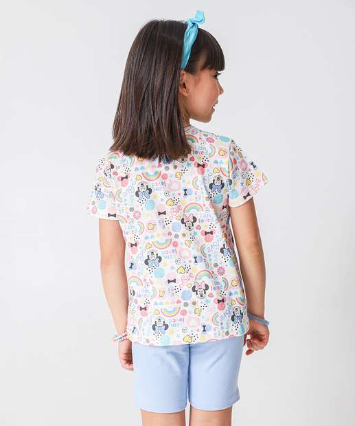 Conjunto Infantil Estampa Minnie Disney Tam 4 a 10 Off White